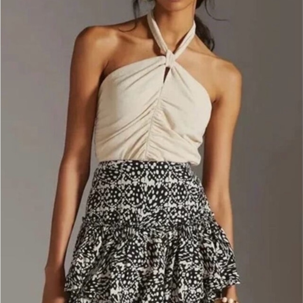 Anthropologie Women's Mini Tiered
Ruffle Skirt Black Beige Side Zip